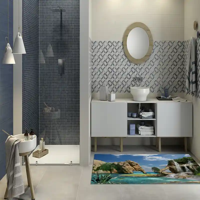Tappeto Passatoia Salotto Cucina Bagno Lavabile Paesaggio Mare Natura Rocce Cascata - PAE0014
