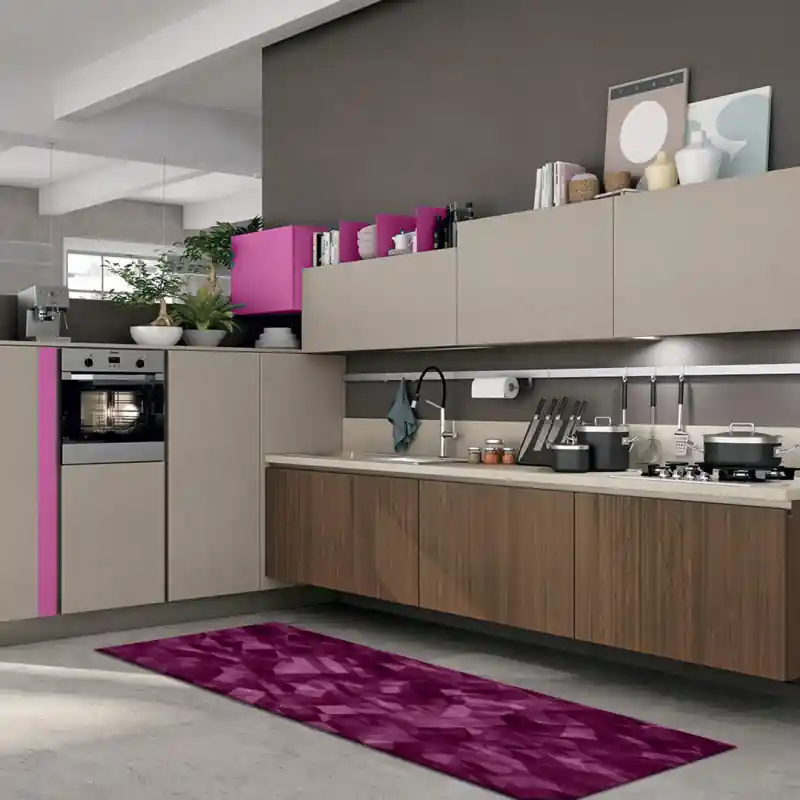 Tappeto Passatoia Salotto Cucina Bagno Lavabile Antiscivolo Moderno Astratto Bordeaux - MOD5079