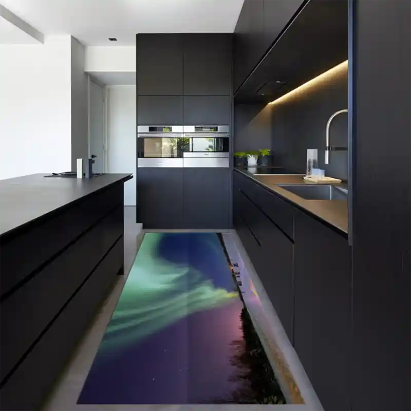 Tappeto Passatoia Salotto Cucina Bagno Lavabile Paesaggio Aurora Boreale Nord Neve - PAE0002