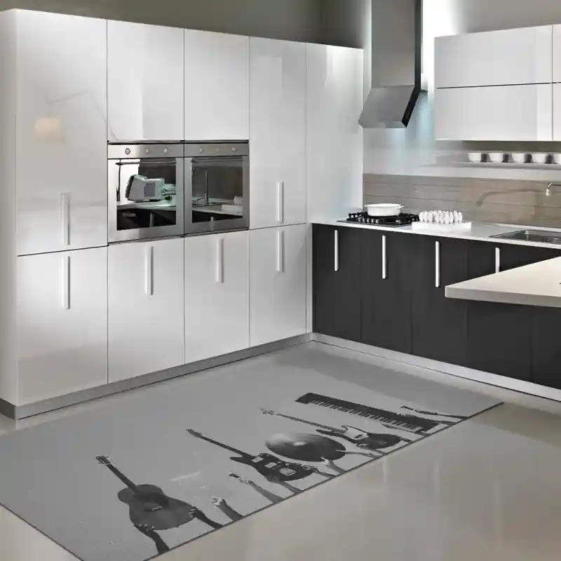 Tappeto Passatoia Salotto Cucina Bagno Lavabile Musica Strumenti Mani Bianco Nero - MUS0025