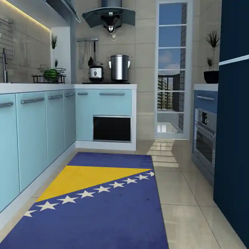 Tappeto Passatoia Salotto Cucina Bagno Lavabile Stampa Digitale Bandiera Vintage Blu Gialllo -BOSNIA