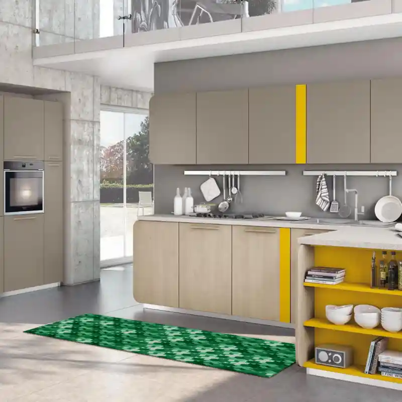 Tappeto Salotto Cucina Bagno Lavabile Antiscivolo Moderno Geometrico Croce Verde- MOD5020
