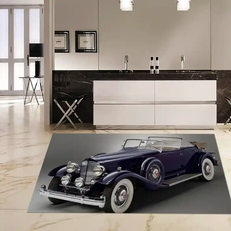 Tappeto Passatoia Salotto Cucina Bagno Lavabile Stampa Digitale Auto D'Epoca Viola Scuro - ADE0009