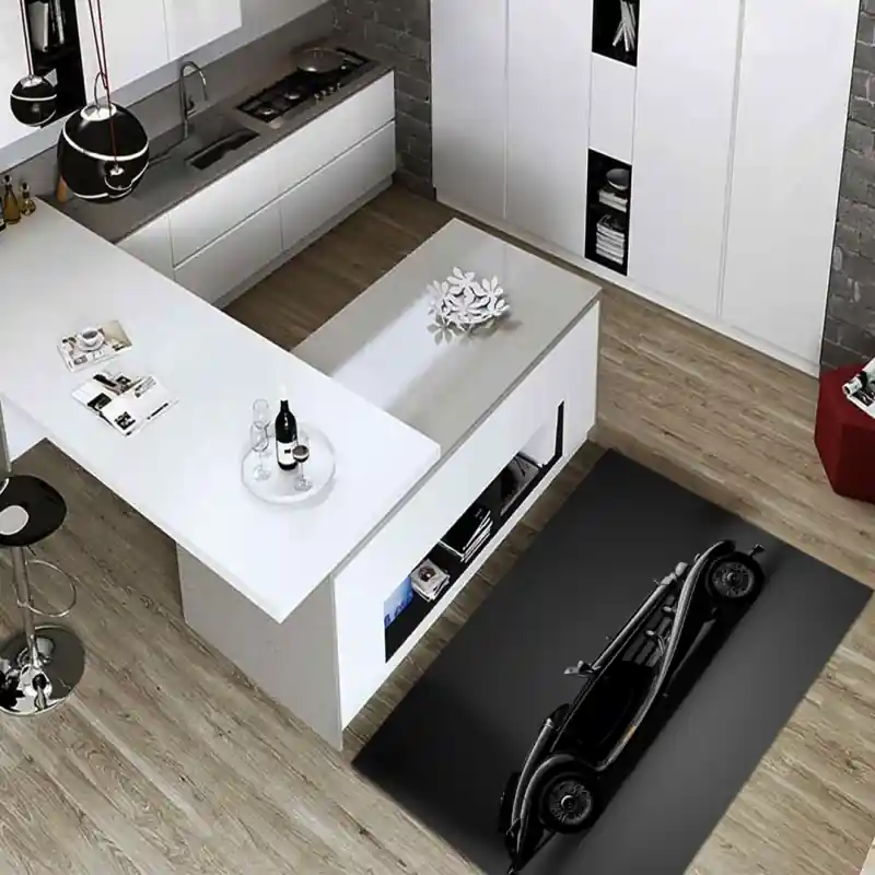 Tappeto Passatoia Arredo Salotto Cucina Bagno Lavabile Stampa Digitale Auto D'Epoca Nera - ADE0008