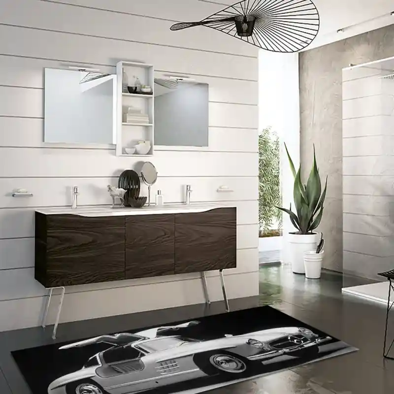 Tappeto Passatoia Salotto Cucina Bagno Lavabile Stampa Digitale Auto D'Epoca Bianca e Nera - ADE0006