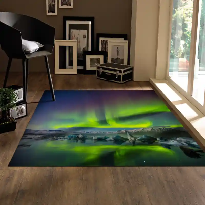 Tappeto Passatoia Salotto Cucina Bagno Lavabile Paesaggio Aurora Boreale Norvegia Ghiaccio - PAE0077