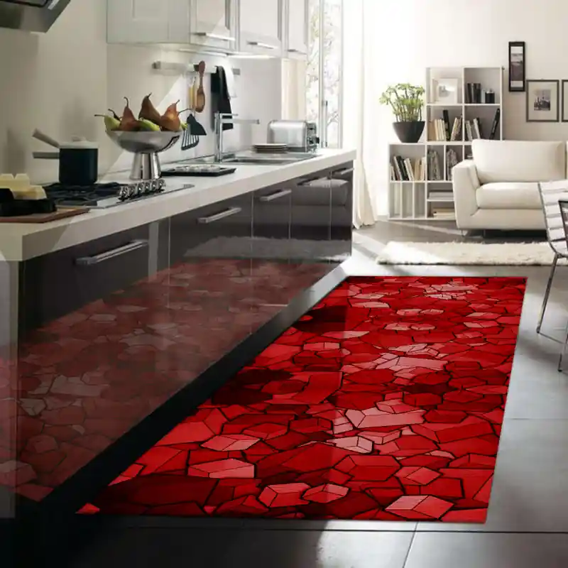 Tappeto Passatoia Salotto Cucina Bagno Lavabile Antiscivolo Moderno Quadrato Rosso- MOD5085