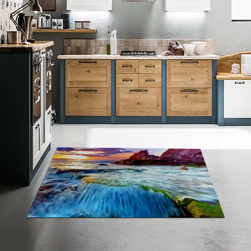 Tappeto Passatoia Salotto Cucina Bagno Lavabile Paesaggio Rocce Cascate Tramonto - PAE0067