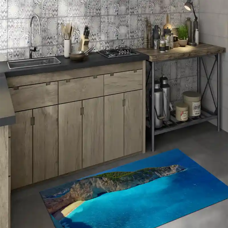 Tappeto Passatoia Salotto Cucina Bagno Lavabile Paesaggio Spiaggia Caletta Mare Azzurro Sole PAE0065