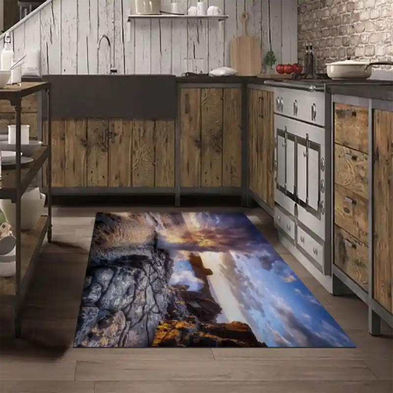 Tappeto Passatoia Salotto Cucina Bagno Lavabile Paesaggio Rocce Gayser Mare - PAE0061