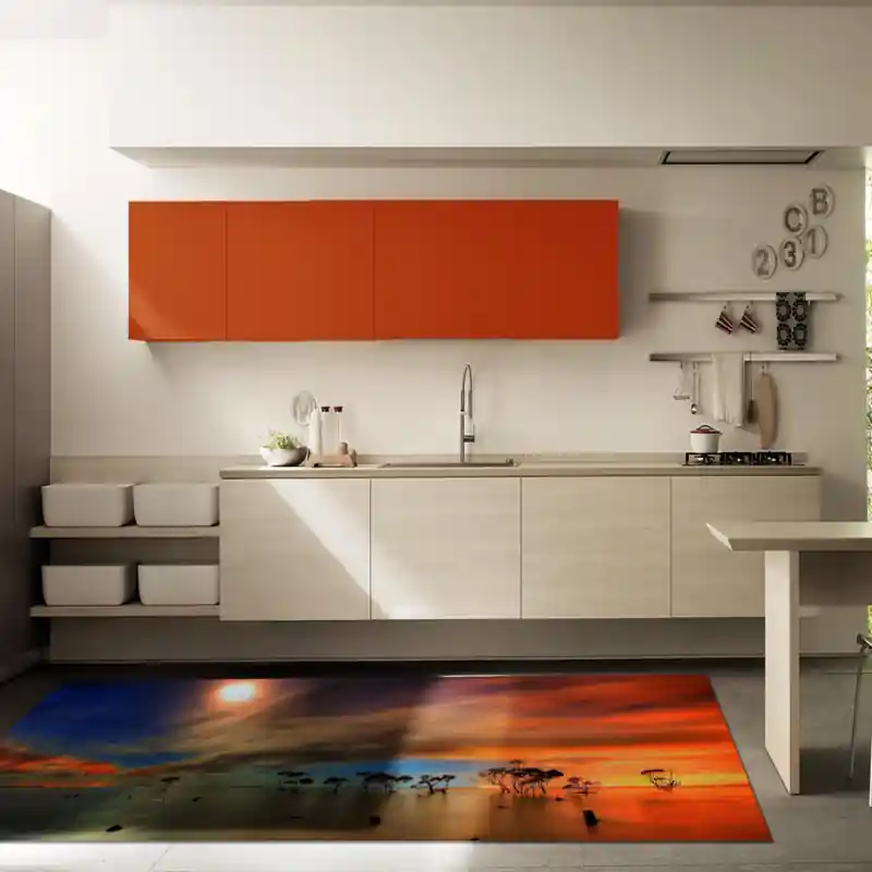 Tappeto Passatoia Salotto Cucina Bagno Lavabile Paesaggio Lago Alberi Acqua Tramonto - PAE0058