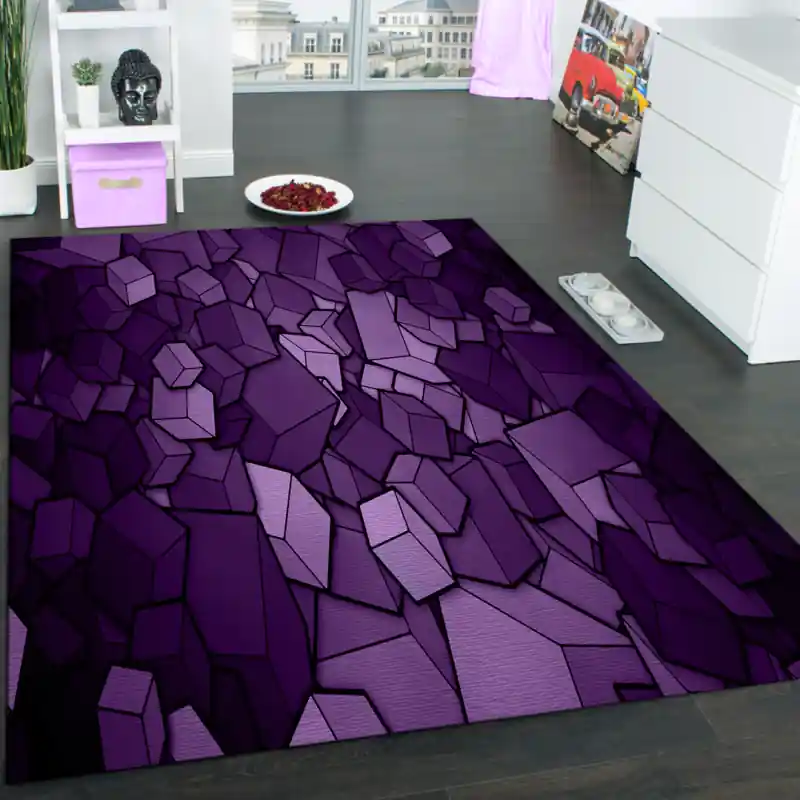 Tappeto Passatoia Salotto Cucina Bagno Lavabile Antiscivolo Moderno Quadrato Viola - MOD5084