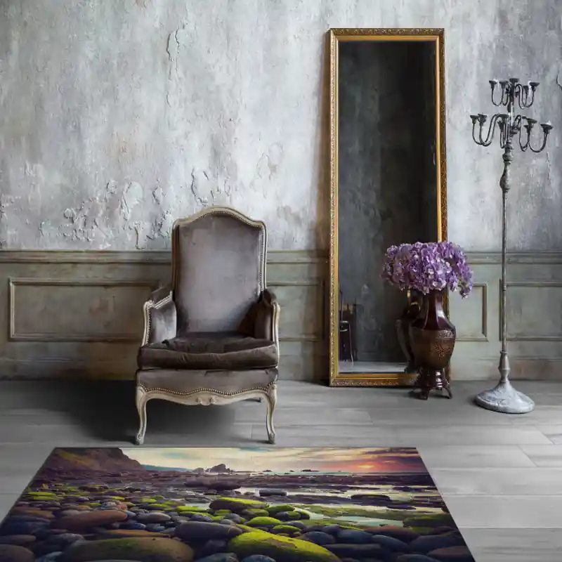Tappeto Passatoia Salotto Cucina Bagno Lavabile Paesaggio Ciottoli Foce Delta fiume - PAE0056