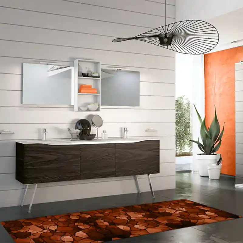 Tappeto Passatoia Salotto Cucina Bagno Lavabile Antiscivolo Moderno Quadrato Arancio - MOD5083
