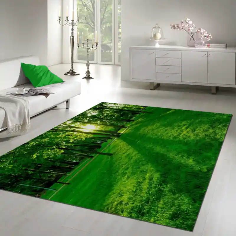 Tappeto Passatoia Salotto Cucina Bagno Lavabile Paesaggio Prateria Alberi Natura Verde Bosco PAE0047
