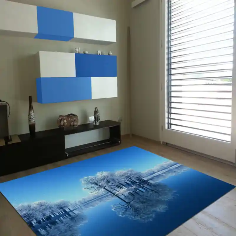 Tappeto Passatoia Salotto Cucina Bagno Lavabile Paesaggio Alberi Innevati Ghiaccio Acqua - PAE0040