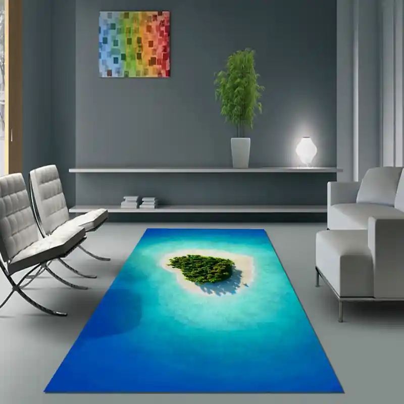 Tappeto Passatoia Salotto Cucina Bagno Lavabile Paesaggio Atollo Mare Spiaggia Cuore Sole - PAE0039