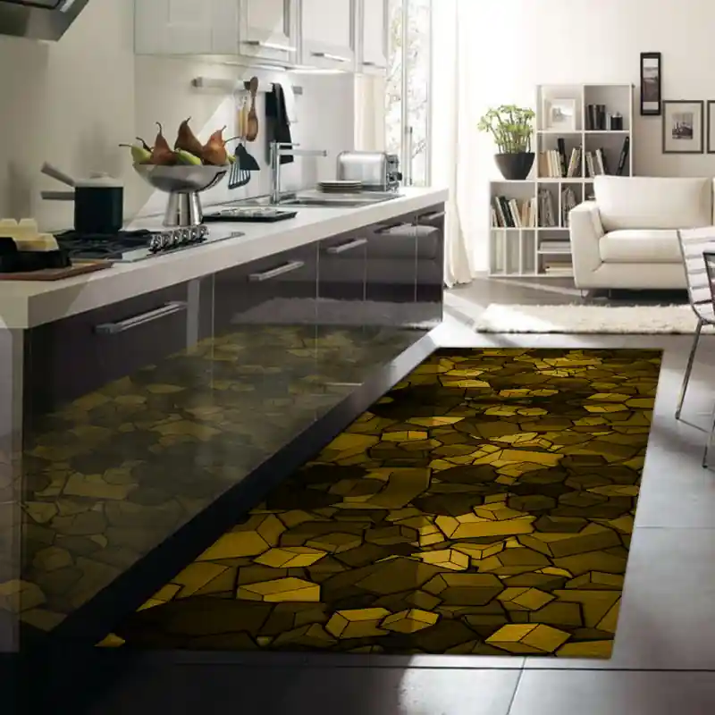 Tappeto Passatoia Salotto Cucina Bagno Lavabile Antiscivolo Moderno Quadrato Giallo - MOD5082