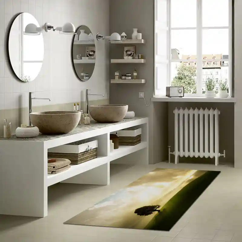 Tappeto Passatoia Salotto Cucina Bagno Lavabile Paesaggio Prateria Tramonto Albero Luce Nubi PAE0037