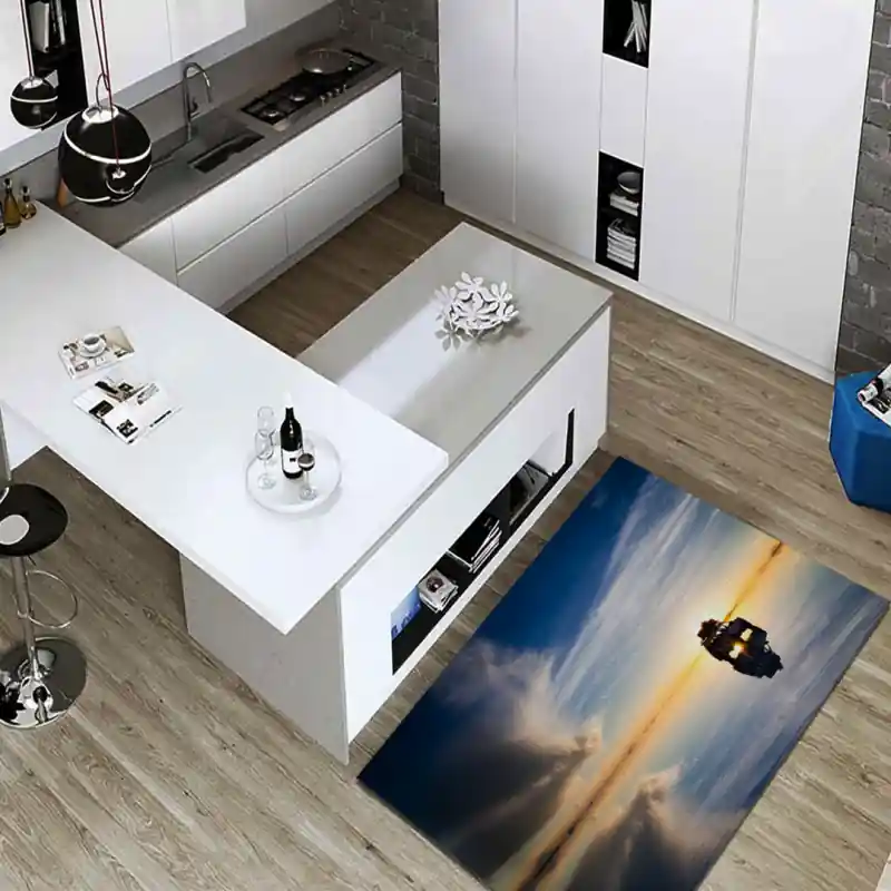 Tappeto Passatoia Salotto Cucina Bagno Lavabile Paesaggio Lago Jeep Tramonto Panorama - PAE0033
