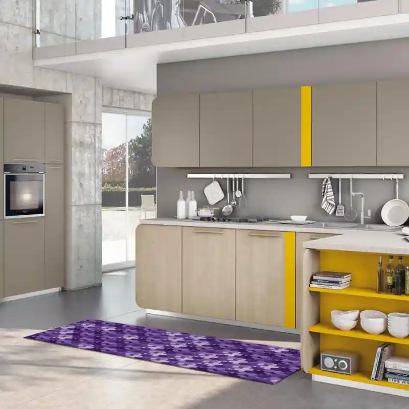Tappeto Passatoia Salotto Cucina Bagno Lavabile Antiscivolo Moderno Geometrico Croce Viola - MOD5017