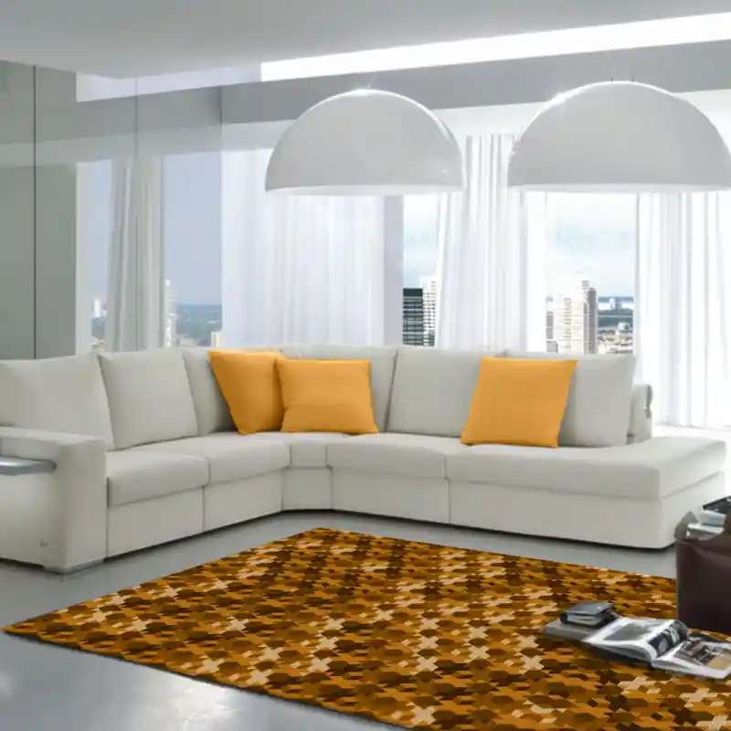 Tappeto Salotto Cucina Bagno Lavabile Antiscivolo Moderno Geometrico Croce Giallo Oro - MOD5016