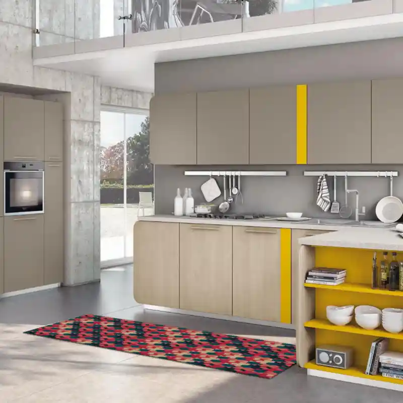 Tappeto Passatoia Salotto Cucina Bagno Lavabile Antiscivolo Moderno Geometrico Croce Rosso - MOD5015