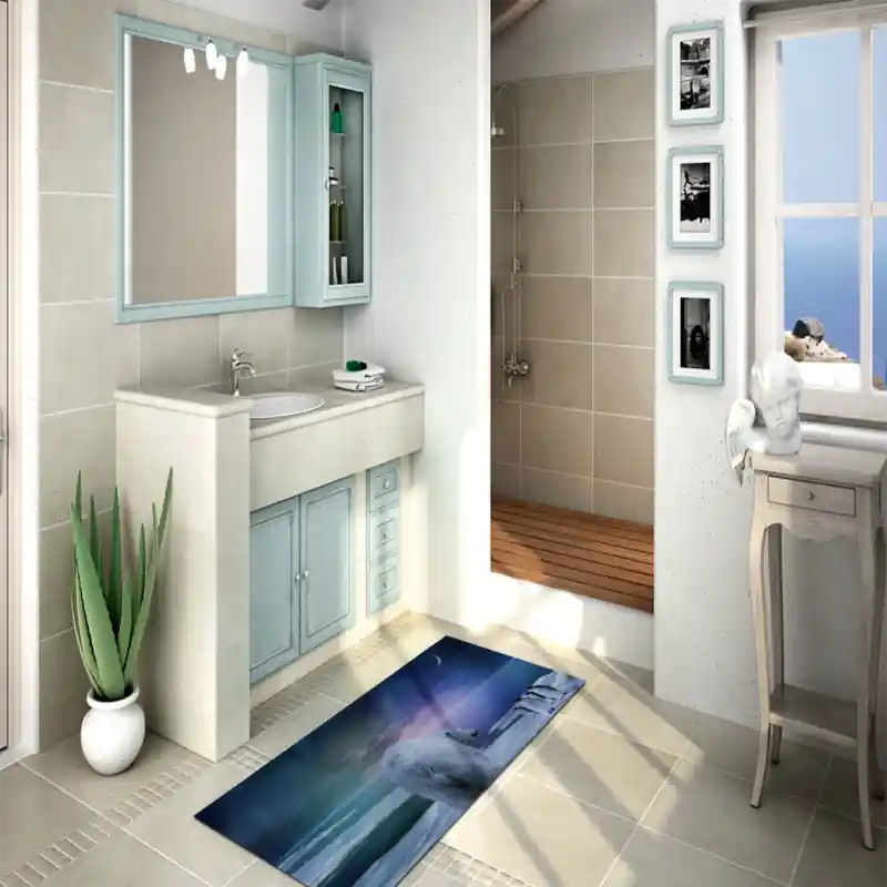 Tappeto Passatoia Arredo Salotto Cucina Bagno Lavabile Stampa Digitale Orso Polare Stelle - OR0045