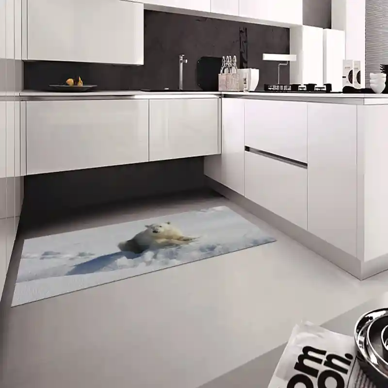 Tappeto Passatoia Arredo Salotto Cucina Bagno Lavabile Stampa Digitale Orso Polare Neve - OR0041