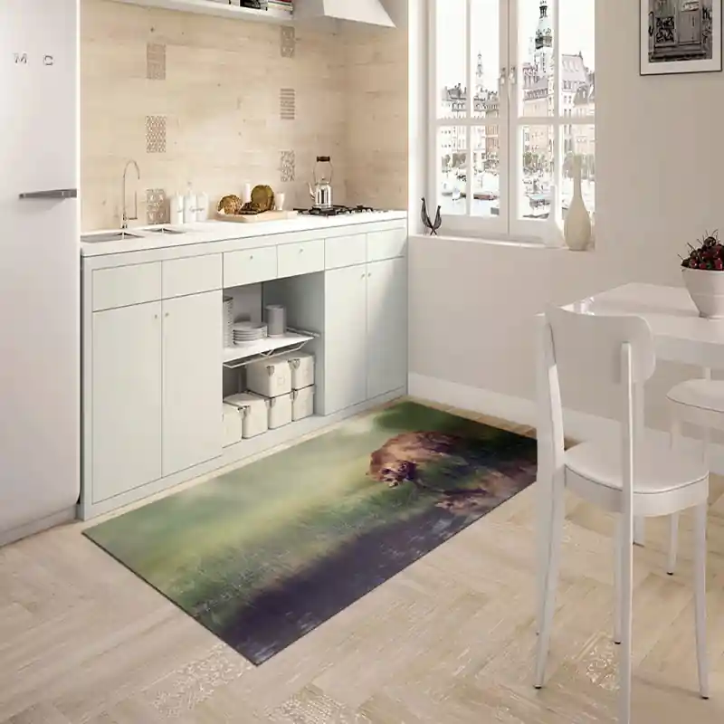 Tappeto Passatoia Arredo Salotto Cucina Bagno Lavabile Stampa Digitale Orso Riflesso Fiume - OR0032