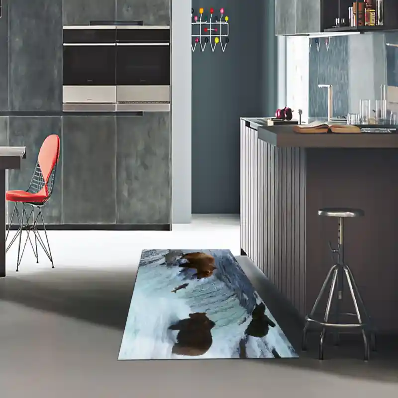 Tappeto Passatoia Arredo Salotto Cucina Bagno Lavabile Stampa Digitale Orsi Cascate Pesci - OR0026