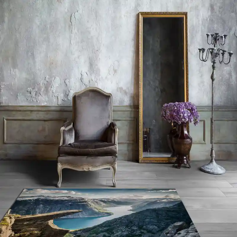 Tappeto Passatoia Salotto Cucina Bagno Lavabile Paesaggio Torlltuga Rupe Fiume Montagna - PAE0114