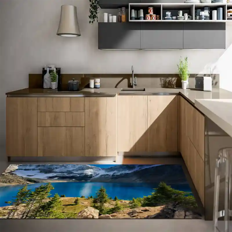 Tappeto Passatoia Salotto Cucina Bagno Lavabile Paesaggio Montagna Lago Pini Riserva - PAE0108
