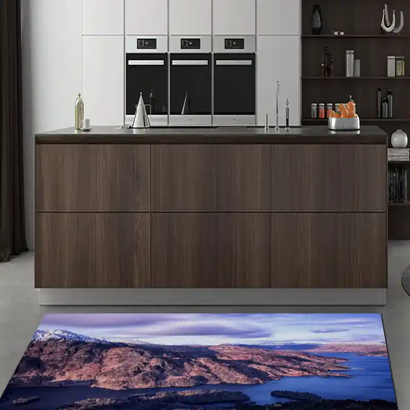 Tappeto Passatoia Salotto Cucina Bagno Lavabile Paesaggio Montagna Fiume Alba - PAE0105