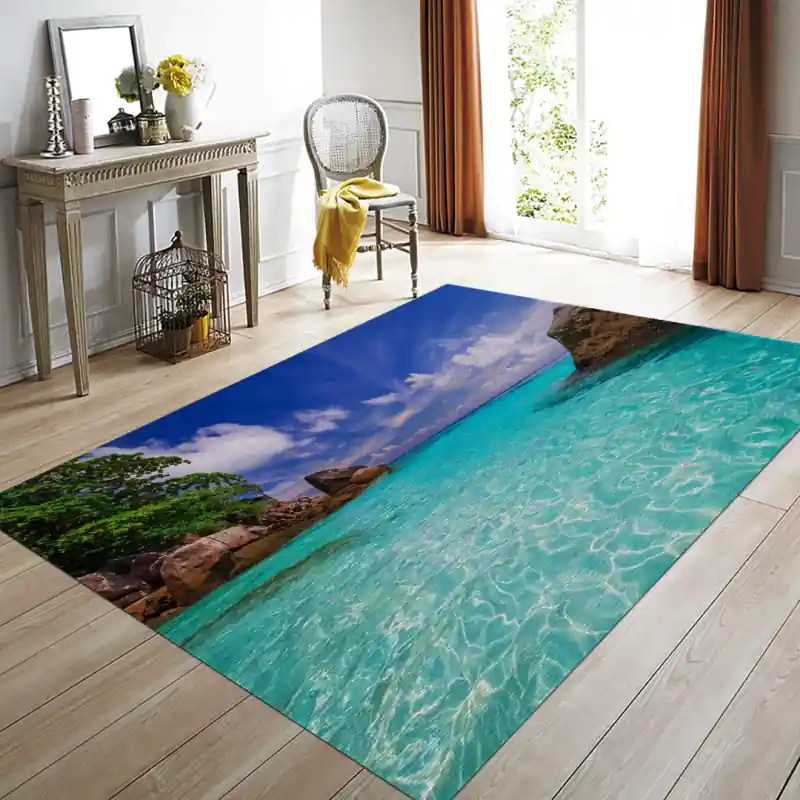 Tappeto Passatoia Salotto Cucina Bagno Lavabile Paesaggio Mare Caraibi Baia Sole - PAE0094