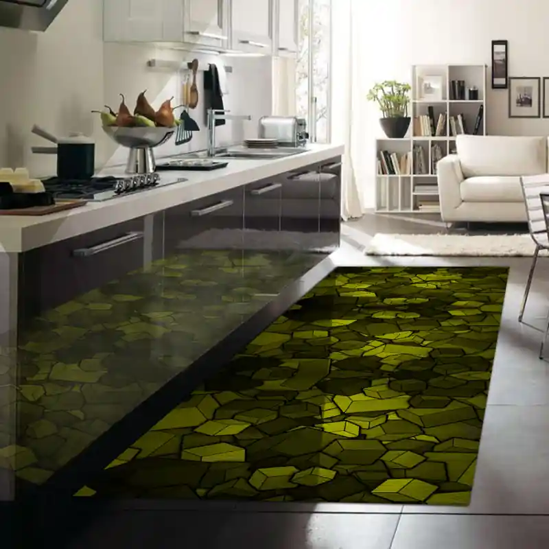 Tappeto Passatoia Salotto Cucina Bagno Lavabile Antiscivolo Moderno Quadrato Verde- MOD5088