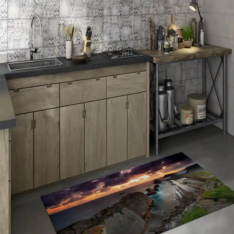 Tappeto Passatoia Salotto Cucina Bagno Lavabile Paesaggio Baia Mare Riva Rocce Scogliere - PAE0100