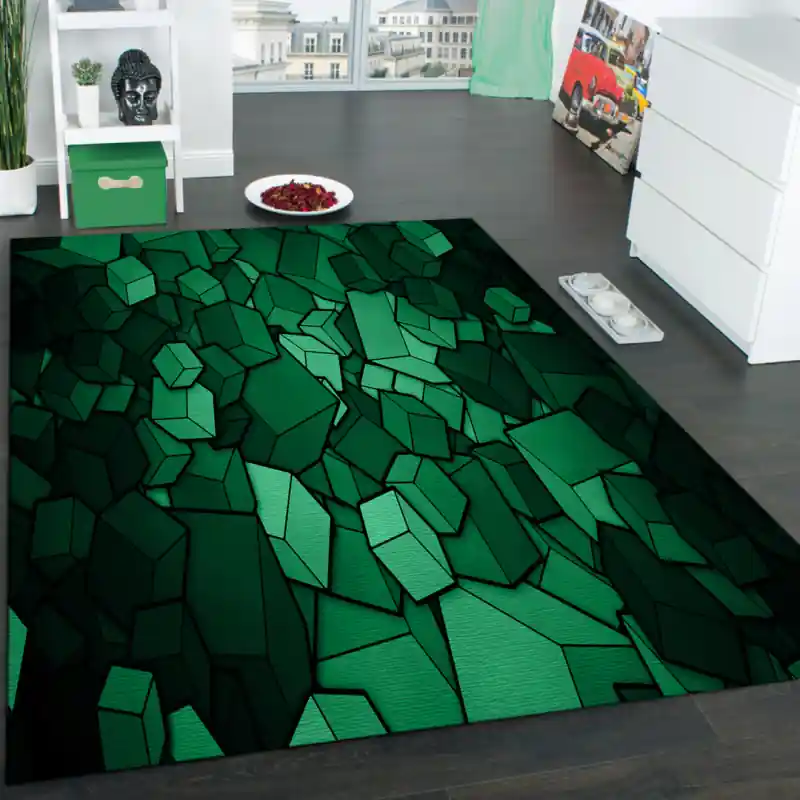 Tappeto Passatoia Salotto Cucina Bagno Lavabile Antiscivolo Moderno Quadrato Verde - MOD5087