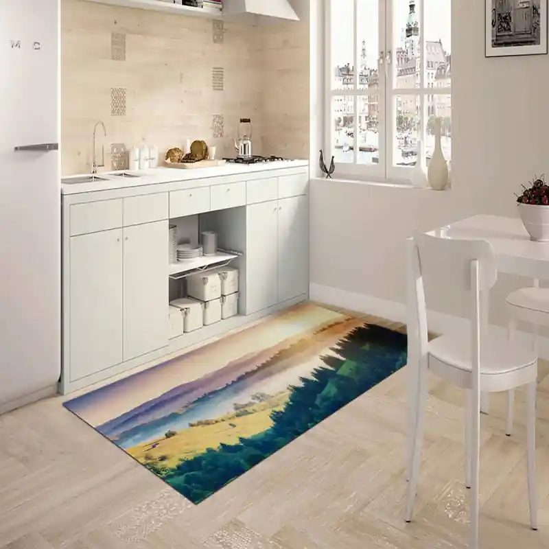 Tappeto Passatoia Salotto Cucina Bagno Lavabile Paesaggio Colline Foresta Alba Panorama - PAE0087