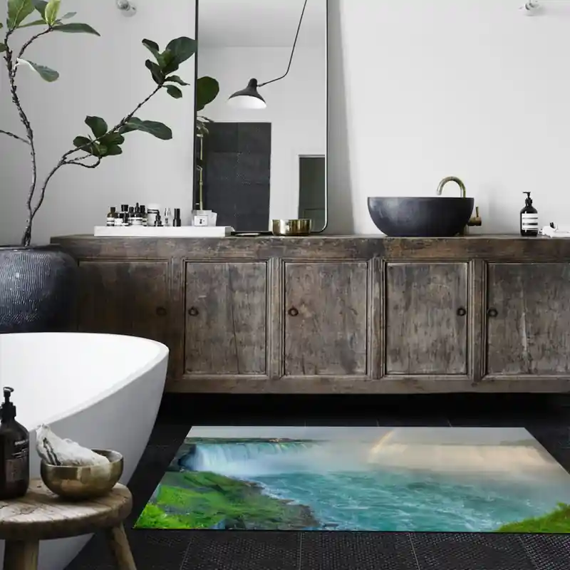 Tappeto Passatoia Salotto Cucina Bagno Lavabile Paesaggio Cascate Arcobaleno Vegetazione - PAE0084