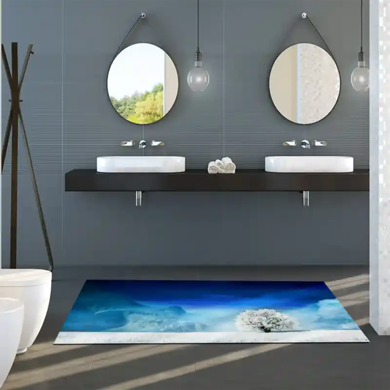 Tappeto Passatoia Salotto Cucina Bagno Lavabile Paesaggio Albero Innevato Montagna Inverno - PAE0078