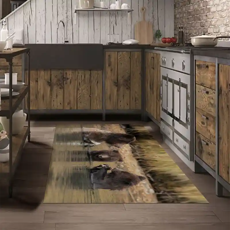 Tappeto Passatoia Arredo Salotto Cucina Bagno Lavabile Stampa Digitale Orsi in Acqua - OR0023