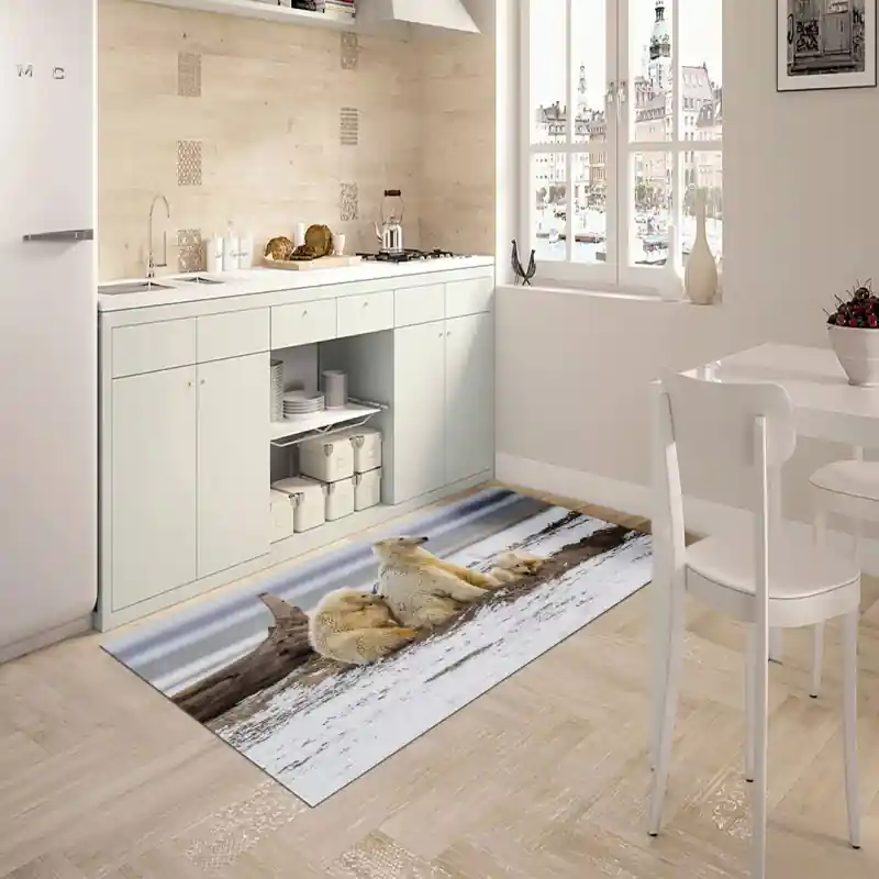 Tappeto Passatoia Arredo Salotto Cucina Bagno Lavabile Stampa Digitale Orsi Polari Neve - OR0020