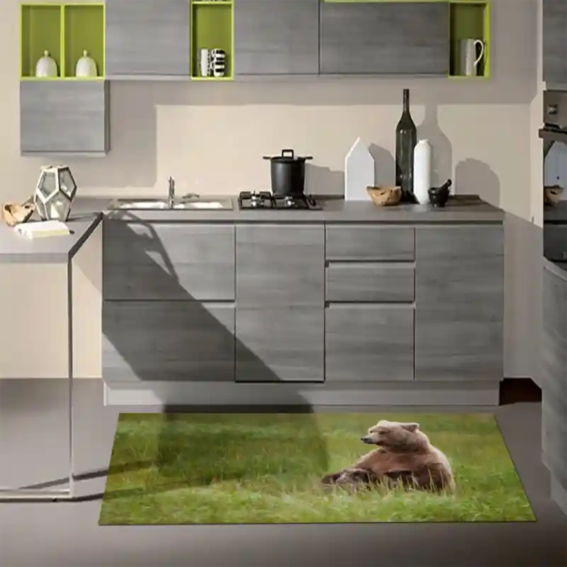 Tappeto Passatoia Arredo Salotto Cucina Bagno Lavabile Stampa Digitale Orso Bruno Famiglia - OR0014