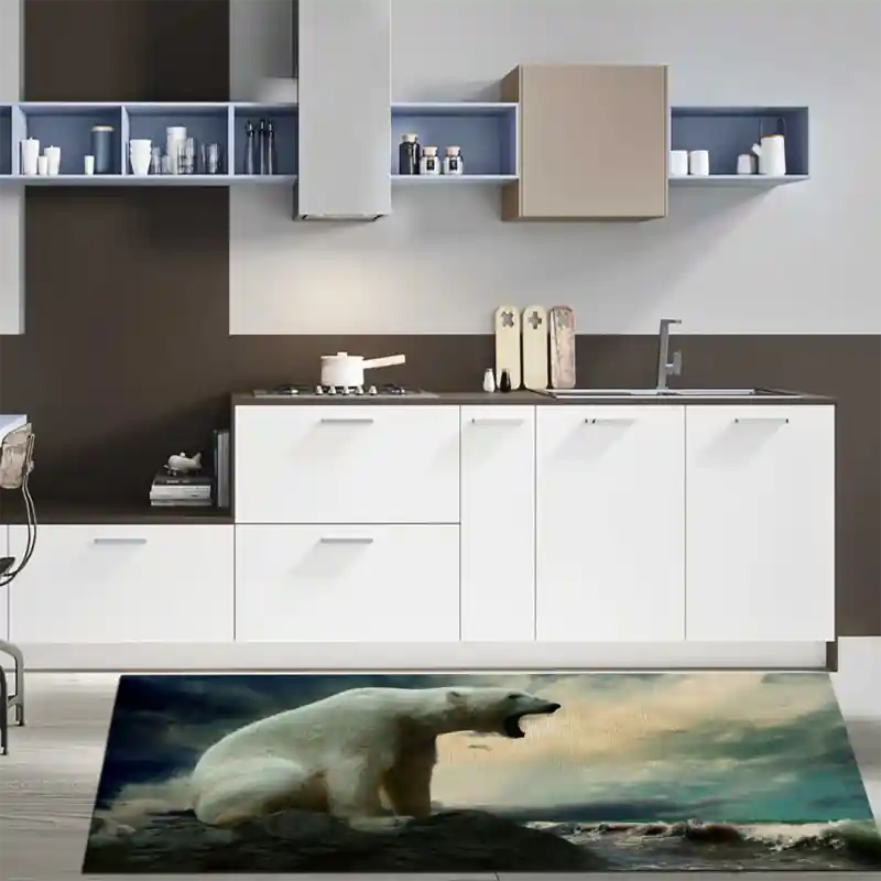 Tappeto Passatoia Arredo Salotto Cucina Bagno Lavabile Stampa Digitale Orso Polare Mare - OR0011