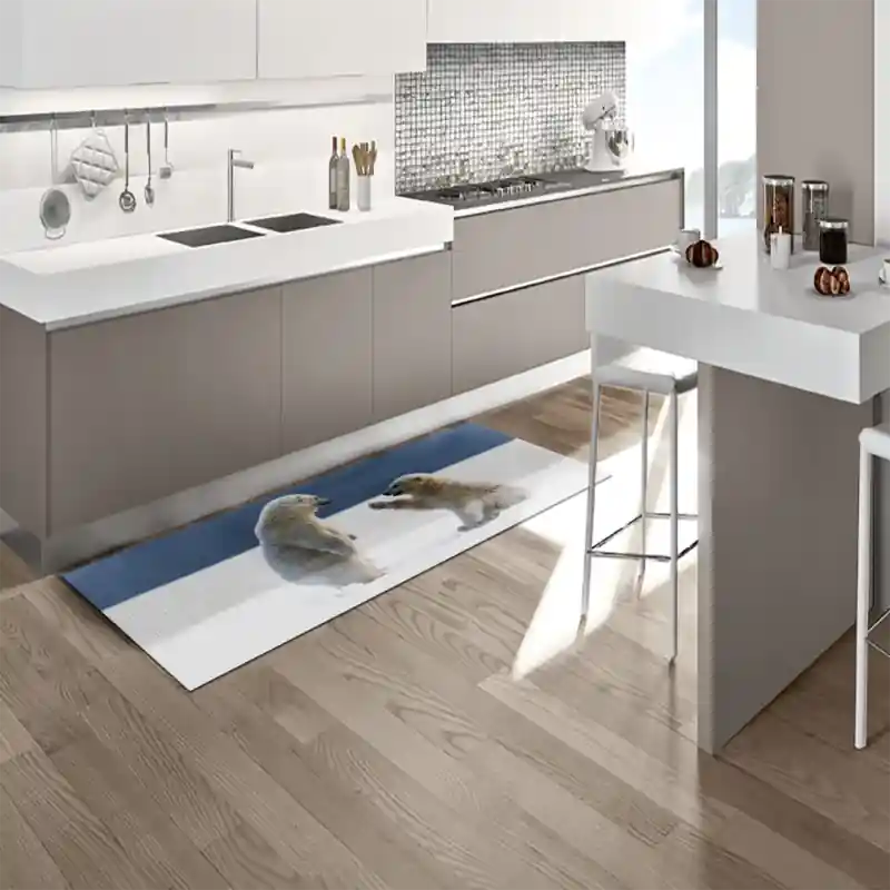 Tappeto Passatoia Arredo Salotto Cucina Bagno Lavabile Stampa Digitale Orso Polare Cuccioli - OR0002