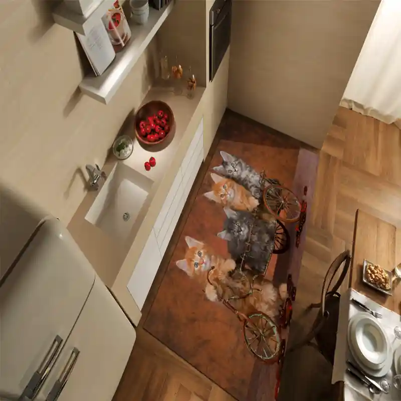 Tappeto Passatoia Salotto Cucina Bagno Lavabile Stampa Digitale Gatto Cuccioli - GAT0053
