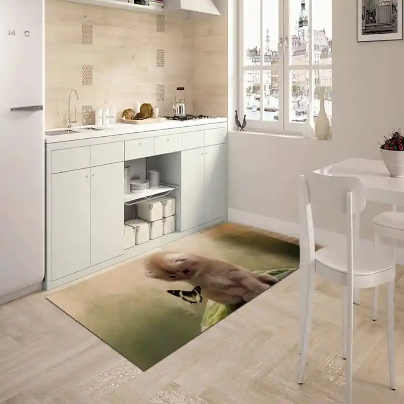 Tappeto Passatoia Salotto Cucina Bagno Lavabile Stampa Digitale Gatto Cucciolo con Farfalla- GAT0044