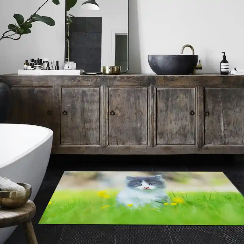 Tappeto Passatoia Salotto Cucina Bagno Lavabile Stampa Digitale Gatto Cucciolo Nel Prato - GAT0039