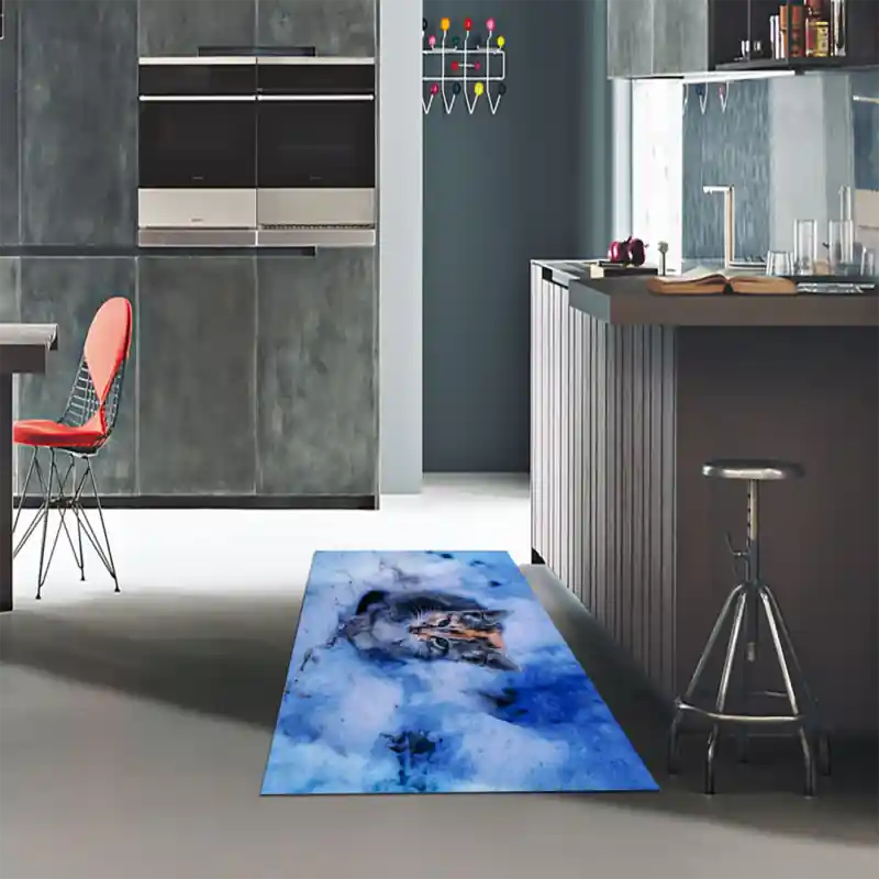Tappeto Passatoia Salotto Cucina Bagno Lavabile Stampa Digitale Gatto Nella Neve - GAT0038